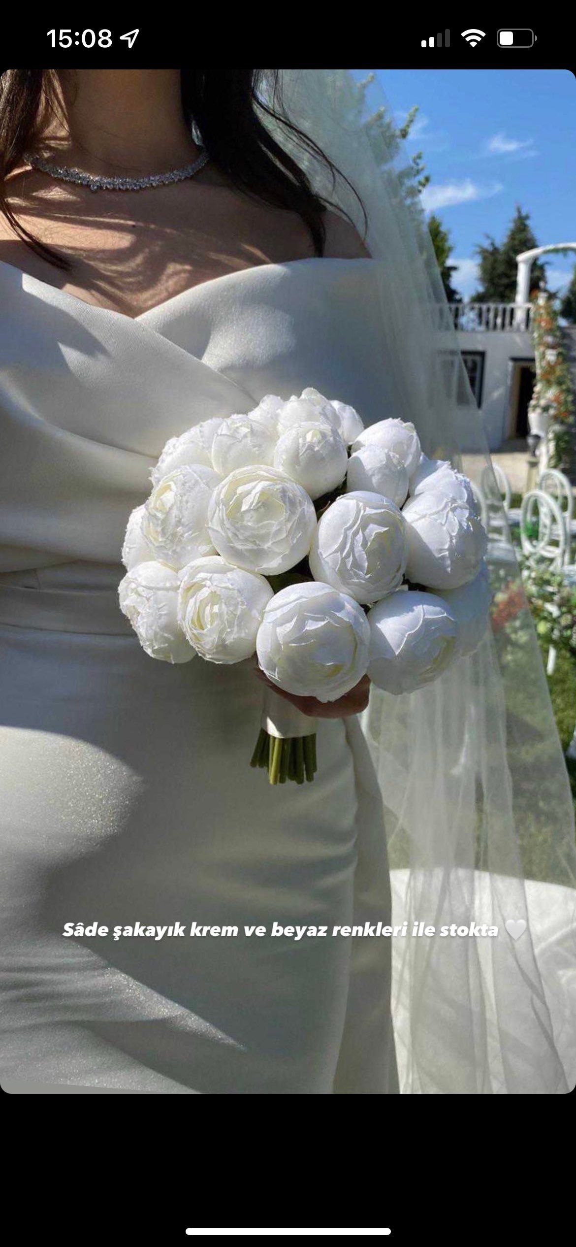 İpek Şakayık Büyük Boy – Beyaz şakayık yapay gelin buketi